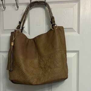 NWT Brown FAUX LEATHER BOHO SHOULDER BAG GOLD STUDDED